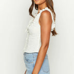 Hollow Eyelet Bow Crop Top