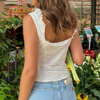 Hollow Eyelet Bow Crop Top