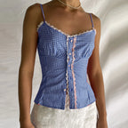 Sweetheart Plaid Button Crop Top