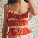 Sheer Lace-Up Spaghetti Crop Top