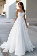 Glamorous Off-Shoulder Sweetheart Pearls Modest Wedding Dress