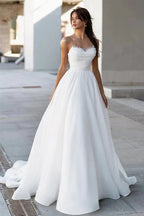 Glamorous Off-Shoulder Sweetheart Pearls Modest Wedding Dress