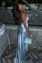 Vestido de fiesta largo glamuroso con escote en forma de corazón, sin mangas y espalda abierta