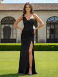 Vestido de fiesta glamuroso de sirena con escote corazón, un hombro, sin mangas y espalda abierta