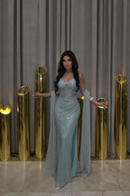 Glamorous Crystal Embellished Mermaid Gown with Lace-Up Back: Prom Dress