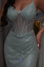 Glamorous Crystal Embellished Mermaid Gown with Lace-Up Back: Prom Dress