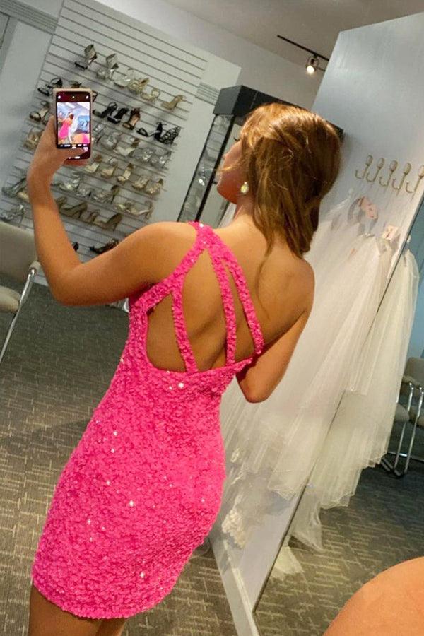 Glitzerndes, schulterfreies Homecoming-Kleid mit Pailletten