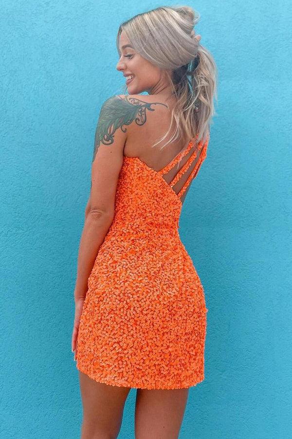 Glitter One Shoulder Tight Short Prom Dress Homecoming Dress