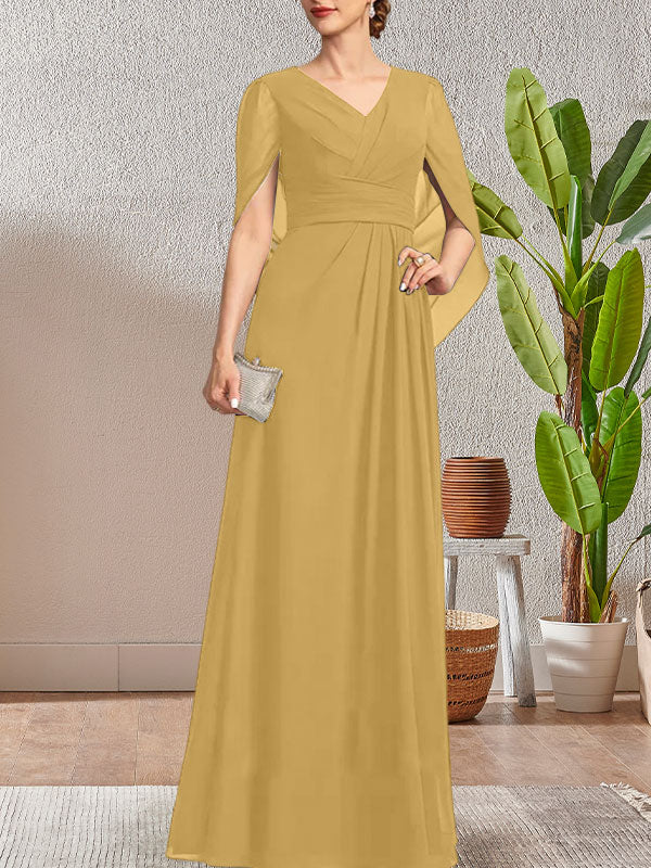 Dunkelblaues, langes A-Linien-Kleid mit V-Ausschnitt für die Mutter der Braut