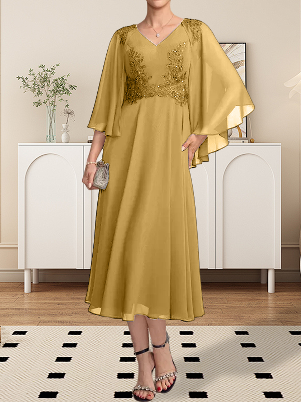 Vestido de gasa con encaje y escote en V, largo hasta la rodilla, para madre de la novia, con lentejuelas y abalorios