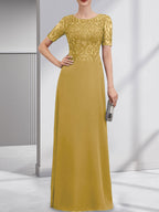 A-Linien-Kleid aus Chiffon mit Pailletten und Rundhalsausschnitt, bodenlang, für die Mutter der Braut