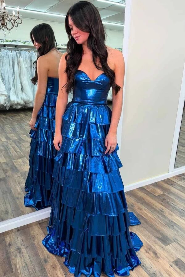 Satin A-Linie Sweetheart Ärmellos Gestuftes Ballkleid Partykleid
