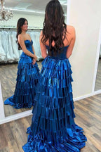 Satin A-Linie Sweetheart Ärmellos Gestuftes Ballkleid Partykleid