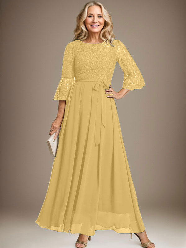 A-Linien-Kleid aus Chiffon mit Rundhalsausschnitt und Schleife, knöchellang, für die Mutter der Braut
