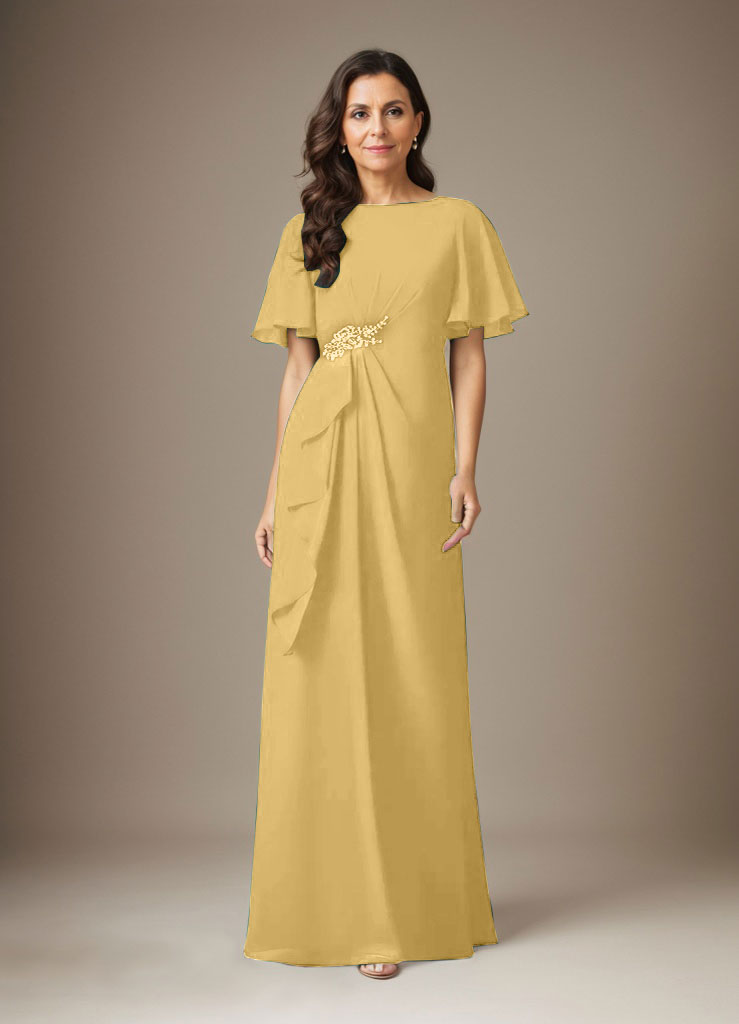 Dunkelblaues Etuikleid aus Chiffon mit Perlenbesatz