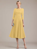 A-Linien-Kleid aus Chiffon mit Rundhalsausschnitt und Teelänge für die Mutter der Braut 