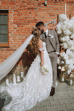 Gorgeous A-line Off-the-Shoulder 3D Flowers Beach Wedding Dresses