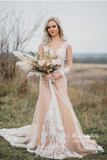 Gorgeous Tulle Mermaid Long Sleeves Wedding Dresses With Appliques