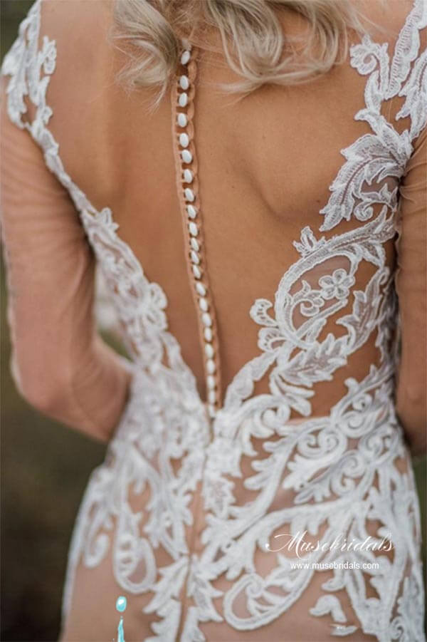 Wunderschöne Meerjungfrauen-Brautkleider aus Tüll mit langen Ärmeln und Applikationen