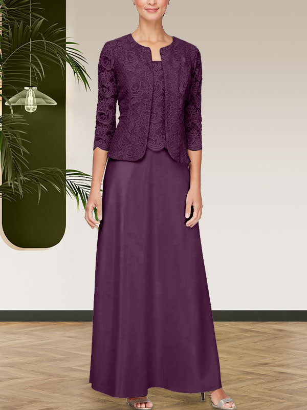 Glitzerndes Spitzen- und Satin-Rockjackenkleid mit offener Jacke