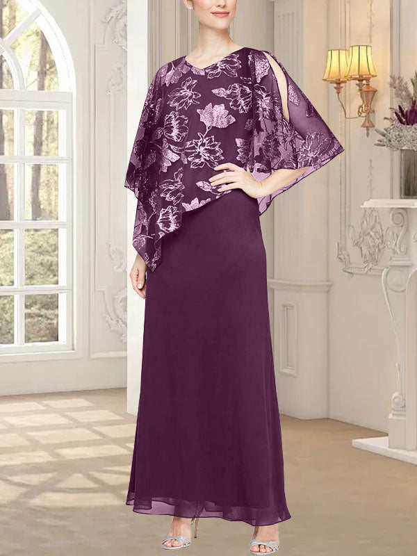 Langes Glitzer-Mesh-Kleid mit neuartigem asymmetrischem Überwurf-Oberteil 