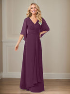 Langes Pailletten-Chiffon-Kleid in A-Linie mit V-Ausschnitt für die Mutter