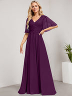 A-Linien-Kleid aus Chiffon mit V-Ausschnitt, bodenlang, mit Pailletten besetzt – ideal für die Mutter der Braut 