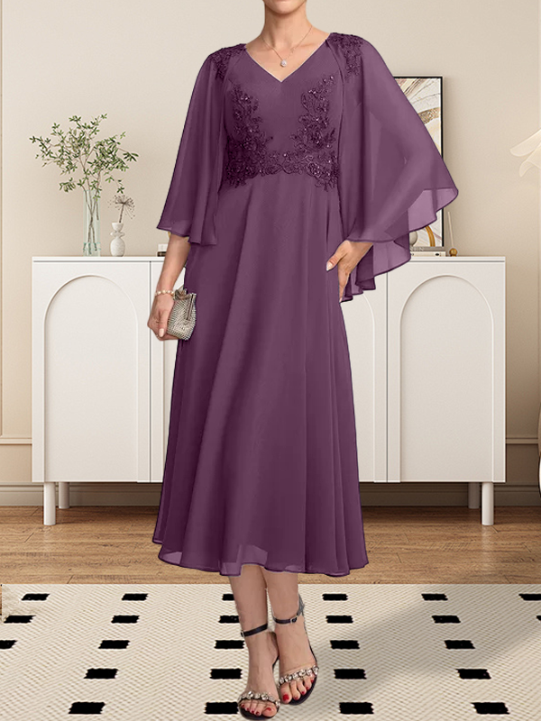 Vestido de gasa con encaje y escote en V, largo hasta la rodilla, para madre de la novia, con lentejuelas y abalorios