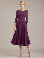 A-Linien-Kleid aus Chiffon mit Rundhalsausschnitt und Teelänge für die Mutter der Braut 