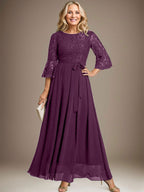 A-Linien-Kleid aus Chiffon mit Rundhalsausschnitt und Schleife, knöchellang, für die Mutter der Braut