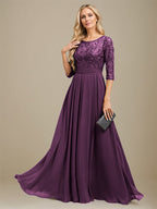 A-Linien-Kleid aus Chiffon mit Paillettenapplikationen und Rundhalsausschnitt, bodenlang, für die Mutter der Braut 