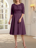 A-Linien-Kleid aus Chiffon mit Rundhalsausschnitt und knielangem Schnitt – das perfekte Kleid für die Mutter der Braut