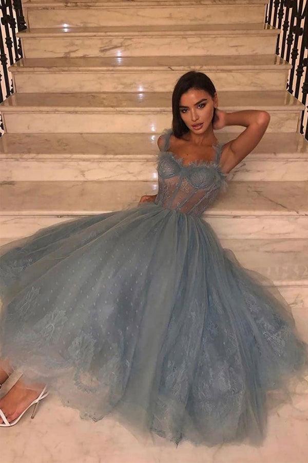 Tulle Lace Tea Length Prom Dress Tulle Lace Homecoming Dress