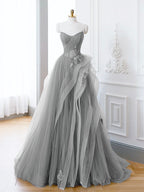 Langes, schulterfreies A-Linien-Abendkleid aus Spitze