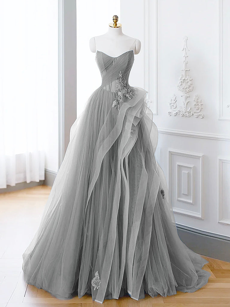 Langes, schulterfreies A-Linien-Abendkleid aus Spitze
