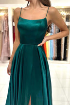 A-line Square Neck Simple Prom Dresses With Slit, Party Dresses
