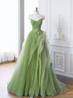 Langes, schulterfreies A-Linien-Abendkleid aus Spitze