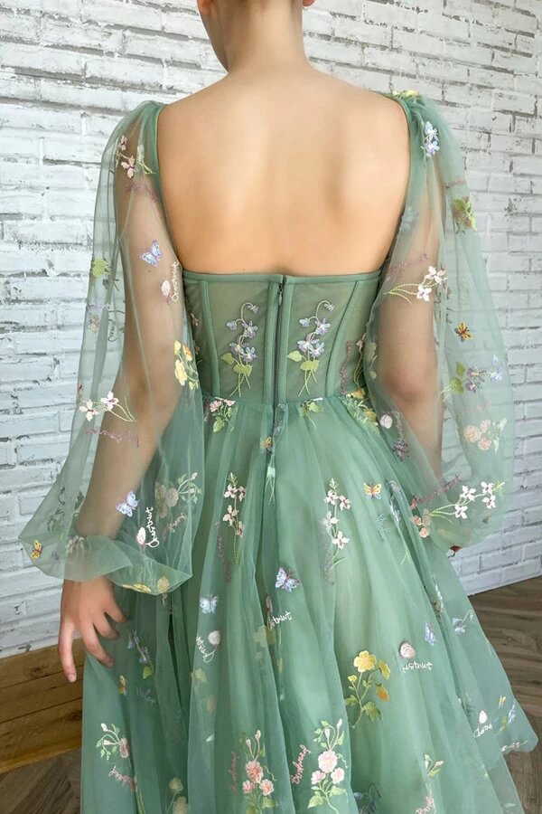 Vestidos de Fiesta de Tul con Escote Corazón, Corte en A, Largo Midi y Bordado