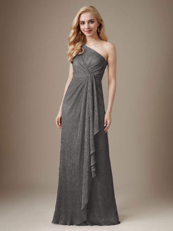 Rubinrotes Etuikleid mit One-Shoulder-Schulter und Metallic-Mesh-Optik, Brautmutterkleid