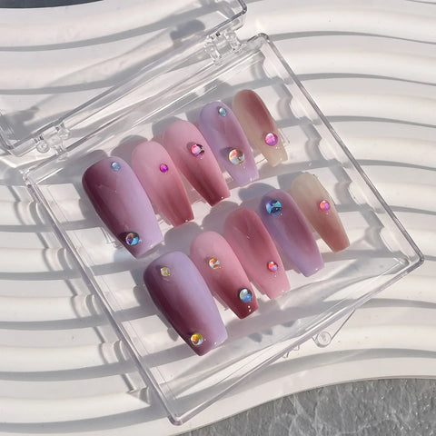 Hot Sale Handmade Acrylic Mermaid Bubble Pearl Nail Stickers Medium-Length Macaron Color Gradient Square Pattern False Nails