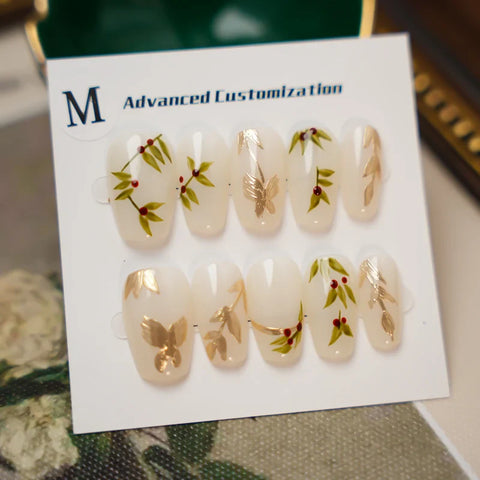 Pure Hand Painting Aesthetic Flowers Artificial Nails Handmade False Nails