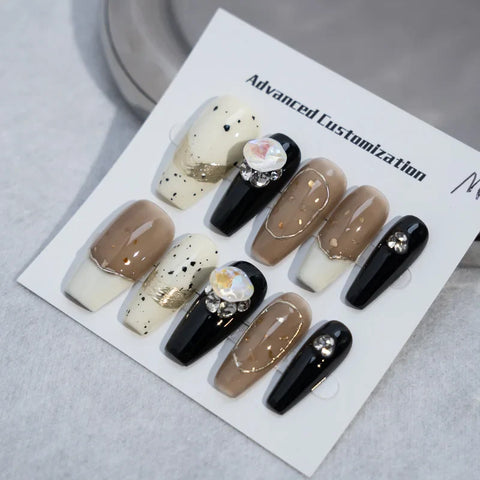 10pcs Nail Art Design Rhinestone Luxury Matte Shine Artificial False Nails