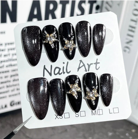 Fashionable Almond Nail Decals Popular Press Glue for Finger Application