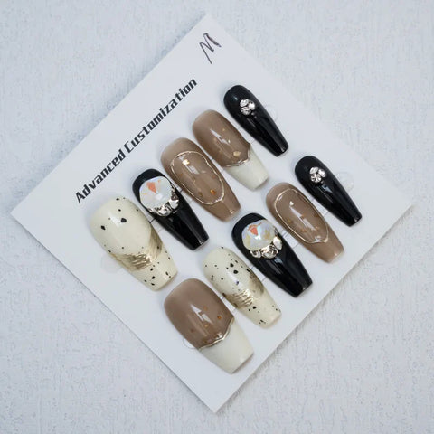 10pcs Nail Art Design Rhinestone Luxury Matte Shine Artificial False Nails
