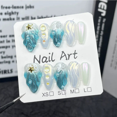 Fashionable Almond Nail Decals Popular Press Glue for Finger Application