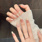 High Quality Luxury Custom Logo Handmade  Artificial Medium Length Oval Milky Pink Camellia Press on Nails Art
