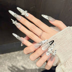 High Quality Handmade Cat Eye Press on Nails Luxury White Black Polka Dot 3D Bowknot French Extra Long Nail Tips