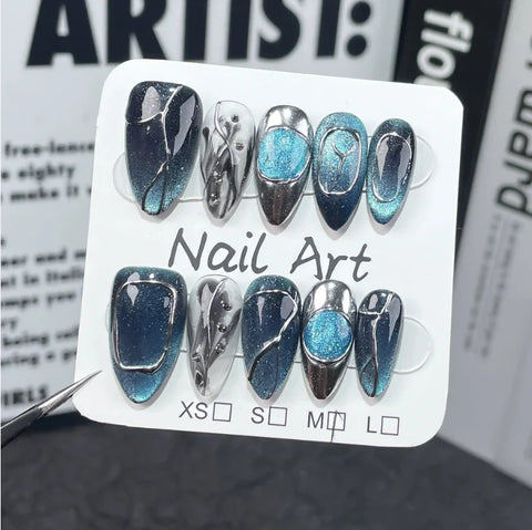 Fashionable Almond Nail Decals Popular Press Glue for Finger Application