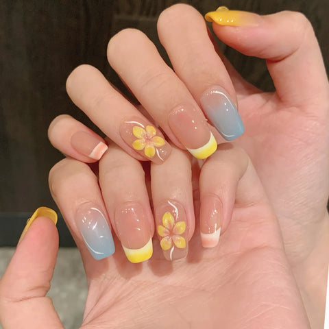 High Quality   Macaron Color 3D Carved Spring and Summer Detachable Handcrafted Nail Wear