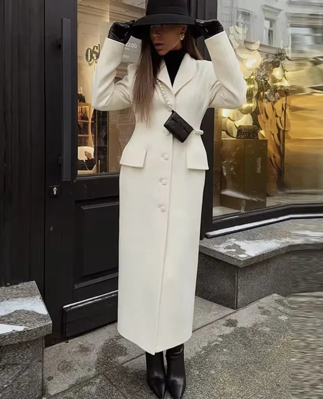 Casual Coats Ladies Autumn Winter Elegant Jacket Lapel Long Coat Women